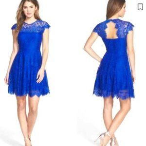 Cobalt Blue BB Dakota 'Rhianna' Illusion Yoke Lace Fit & Flare Dress Size 8